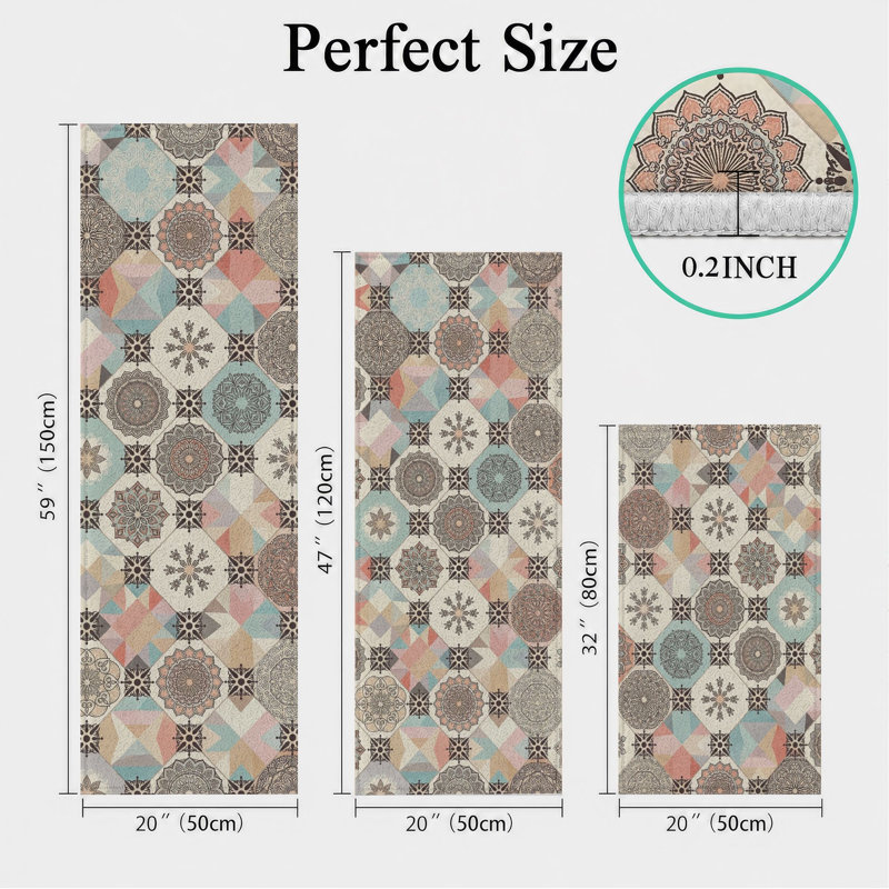 Geometric Floral Non-Slip Washable Kitchen Mats