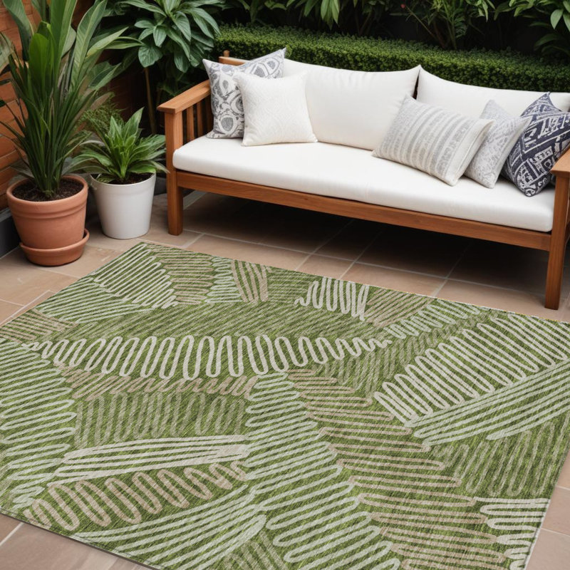Tapis extérieur lavable floral 8 pi x 10 pi vert olive brun et ivoire