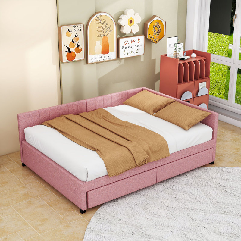Full / Double Daybed With Two Drawers, Pink