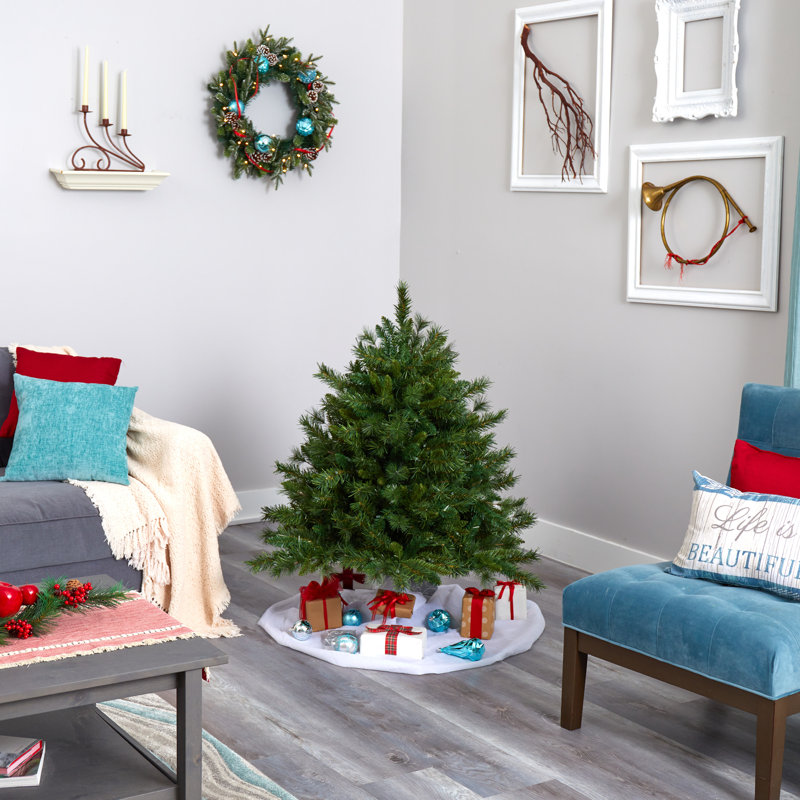 Lighted Artificial Pine Christmas Tree, 4' H