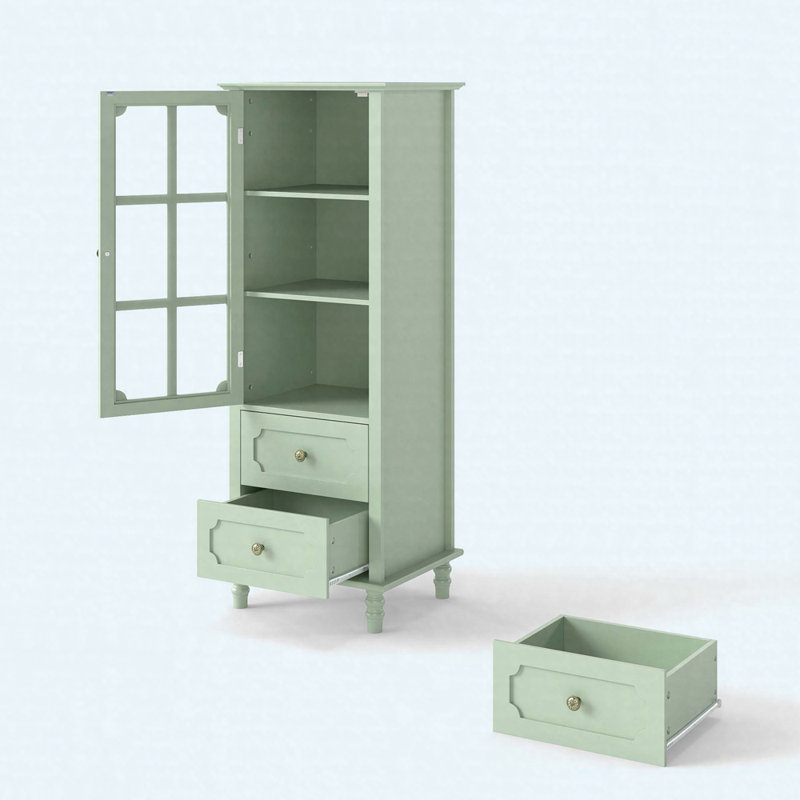 Buffet Minimalist avec portes en verre et double tiroir - Buffet moderne en bois, Vert menthe