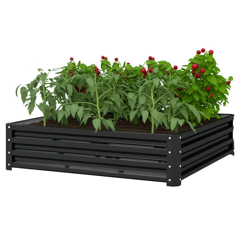 Outsunny 4' X 4' X 1' Galvanized Raised Garden Bed, Planter Raised Bed With Steel Frame For Vegetables, Flowers, Plants And Herbs