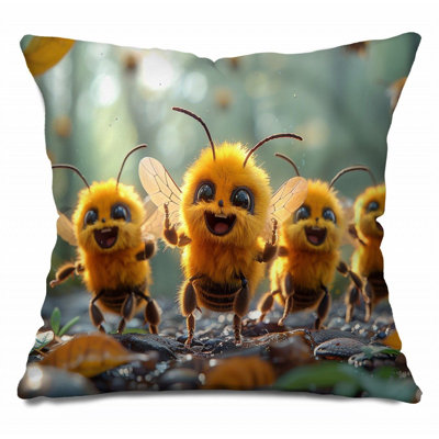 12941_ Coussin décoratif Happy Bees, œuvre d'art en sergé de coton