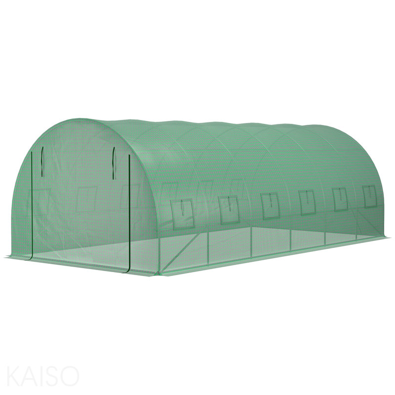 Remplacement de la housse de serre en plastique 19,7 pi x 9,8 pi x 6,6 po, bâche imperméable robuste pour Hoop House, bâche avec 12 fenêtres, porte et grille de renfort, vert