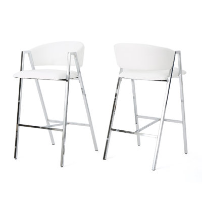 Ensemble de 2 chaises tabouret Zoy, similicuir ivoire, structure en métal chromé