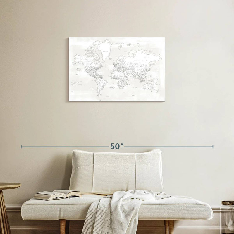 Carte du monde détaillée Aliaz Maeli blanc I, H 20 po x l 30 po