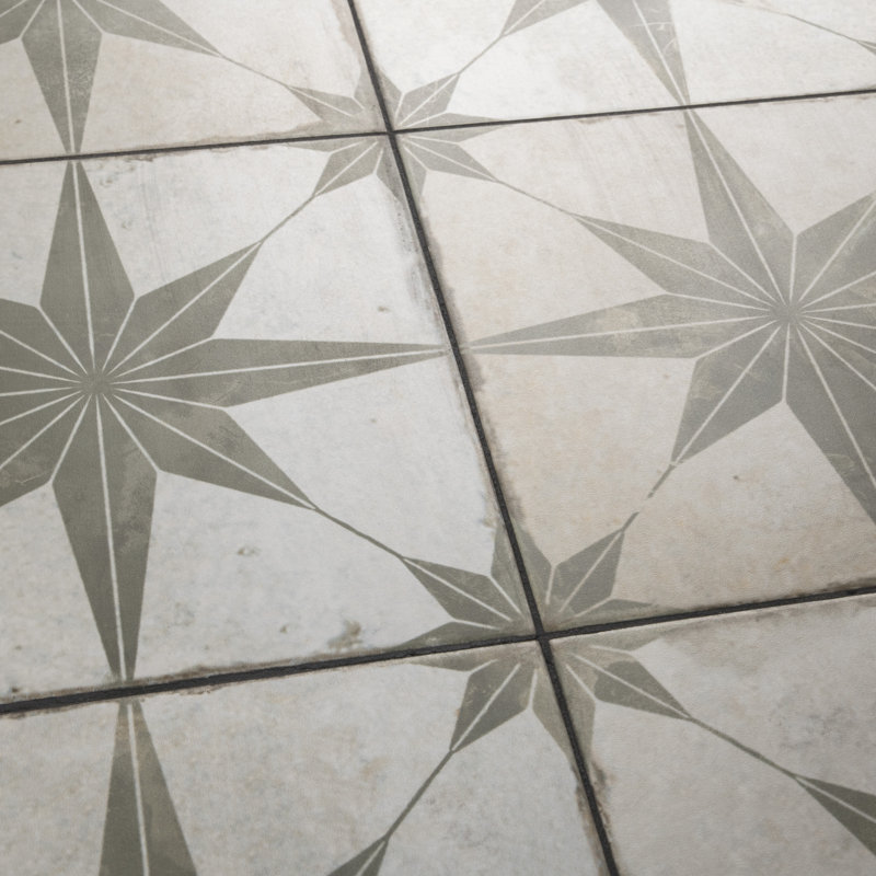 Kings 18" x 18" Ceramic Patterned Wall & Floor Tile, Beige/Sage
