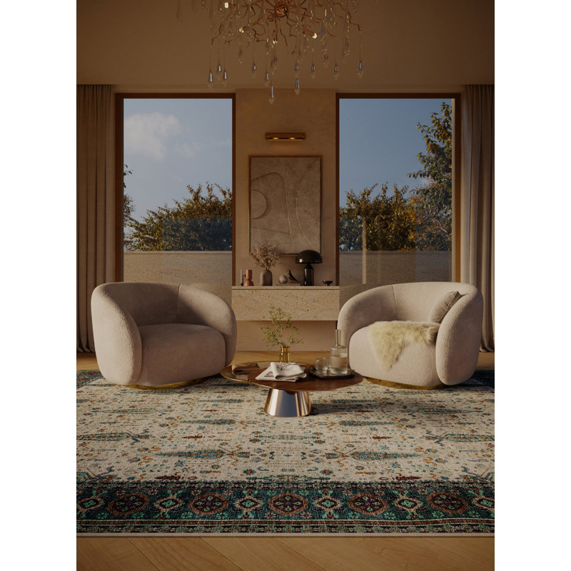 Floretha Washable Oriental Indoor Rug, Round 3'