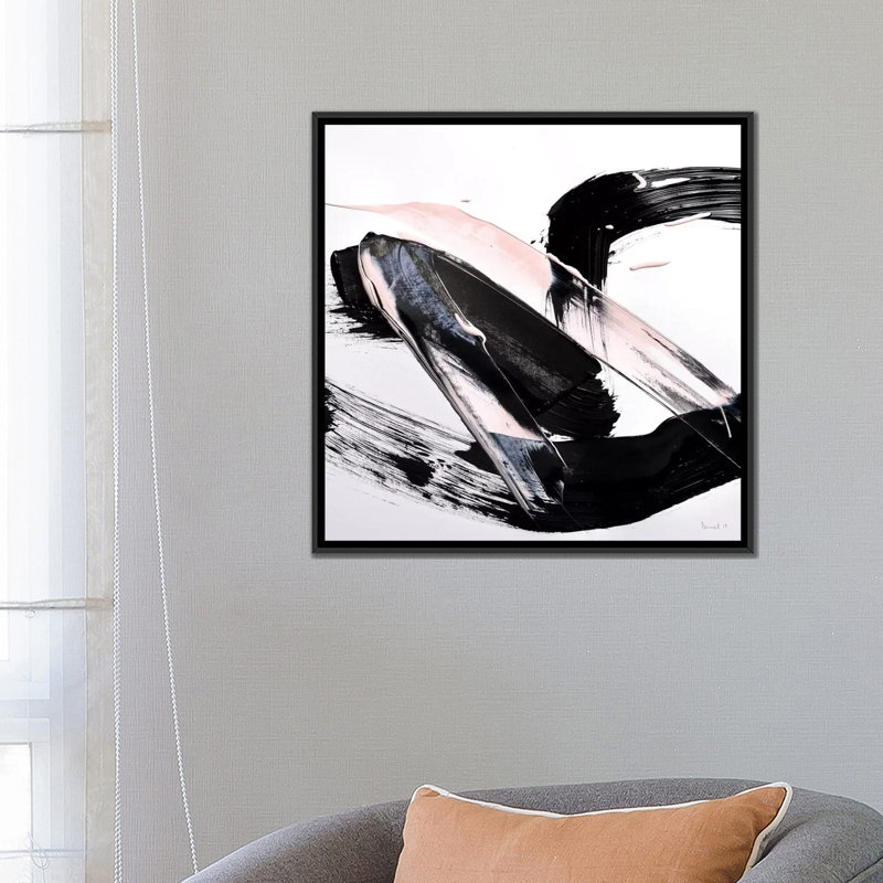 «Peach Black Blast», impression sur toile, H 18 po x l 18 po x P 1,5 po, Toile avec cadre noir, Pas de tapis