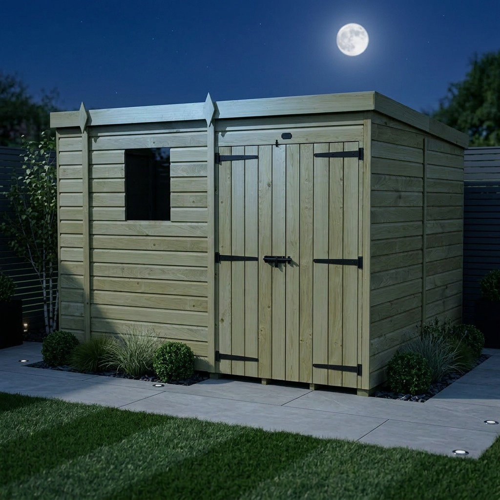 Total Sheds 9ft x 7ft Pent Garden Shed - Double Door - With Windows - Pressure Treated Timber - UK Manufactured
