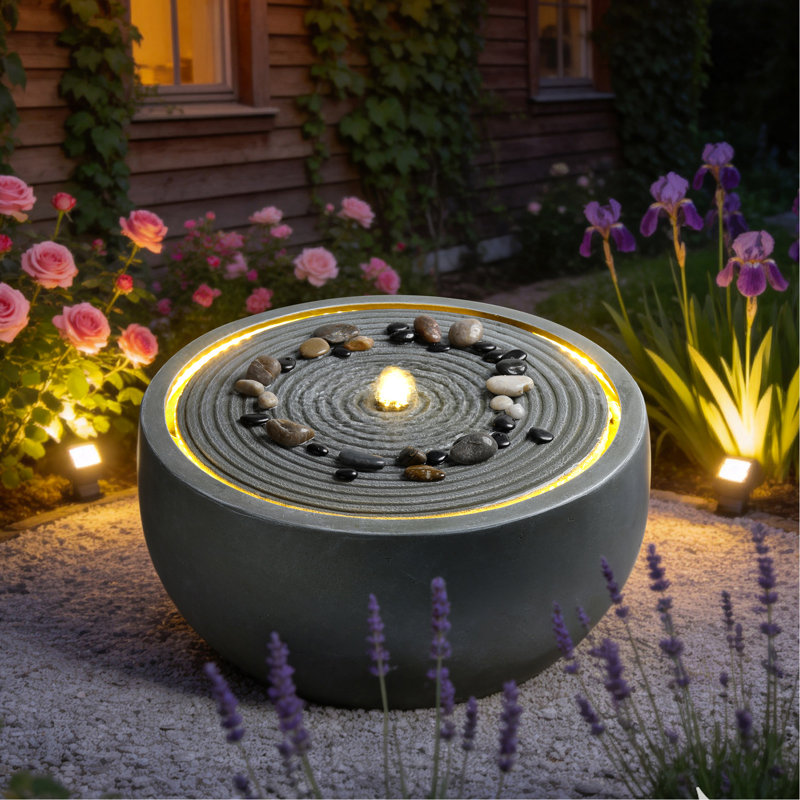 Fontaine d'eau d'extérieur moderne en forme de bol rond en résine pour jardin de patio
