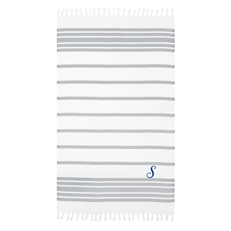 Herringbone Turkish Cotton Beach Towel, Gray/Navy, S