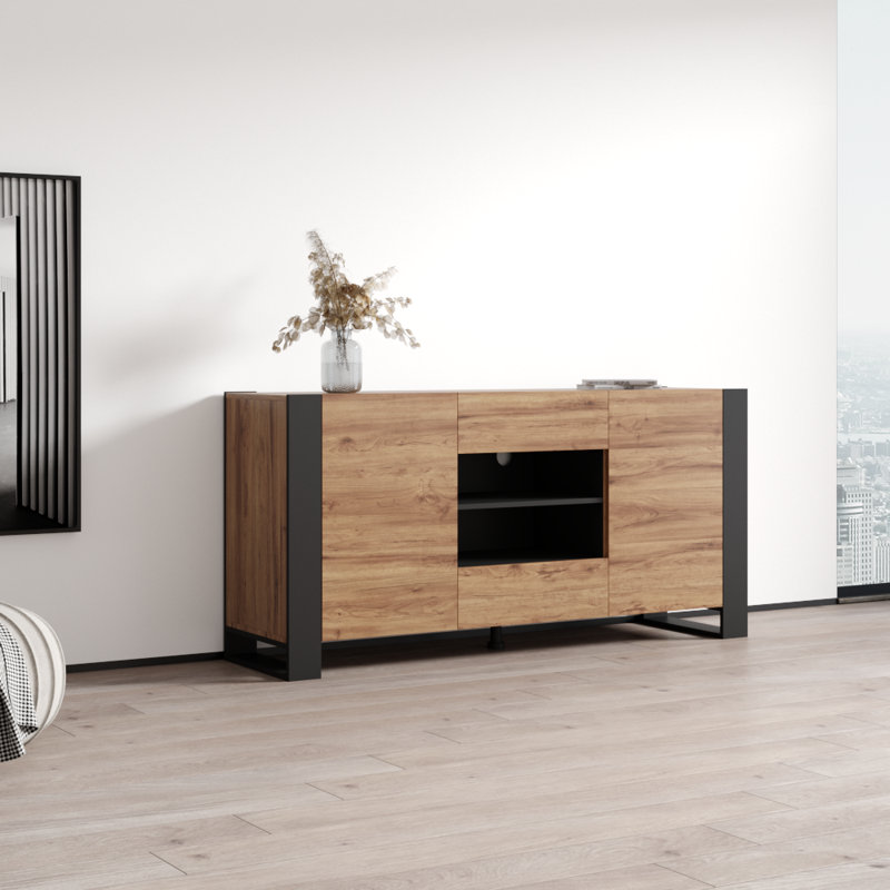 Togut 64.5'' Oak and Gray Modern Sideboard Buffet