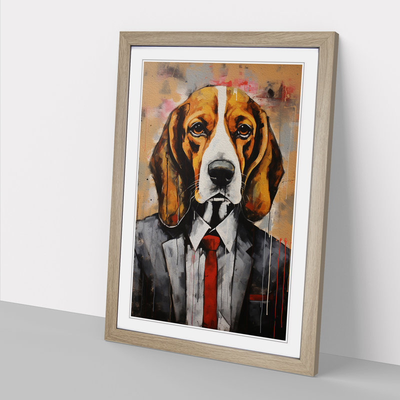 Beagle Contemporary Art - Framed Print, 64cm H x 46cm W x 2cm D, Oak Framed