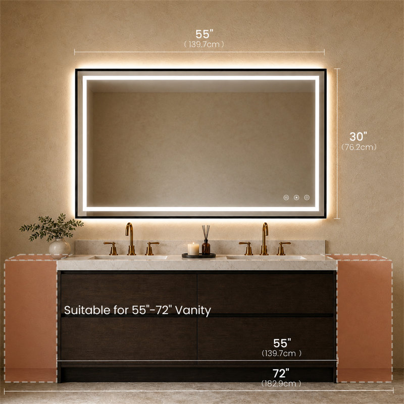 Miroir de salle de bain DEL, 21.65" x 11.81"