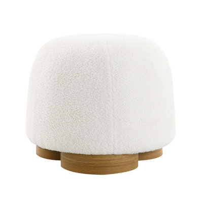 Round Upholstered Ottoman with High-Density Foam Cushion, Teddy Fabric Surface, Cobblestone-Inspired Design, and Multi-Functional Use for Living Room, Bedroom, or Entryway.
