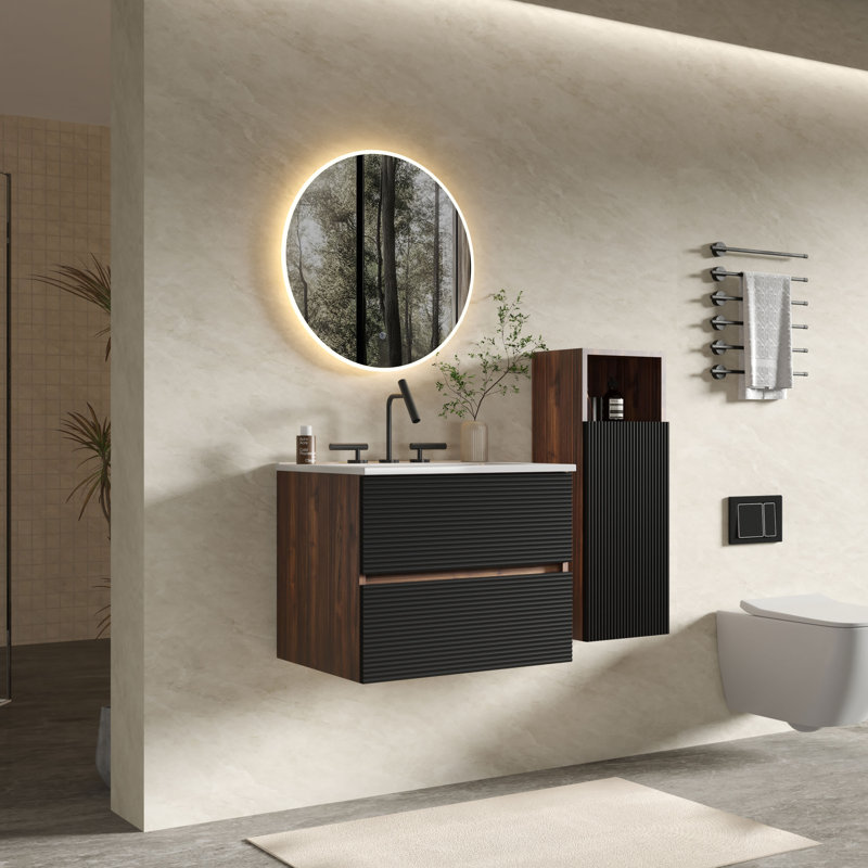 Caryll Wall Mounted Single Bathroom Vanity with Ceramic Sink, Modern Storage Cabinet with DTC Soft-Close Hinges, for Bathroom, Apartment & Hotel Style