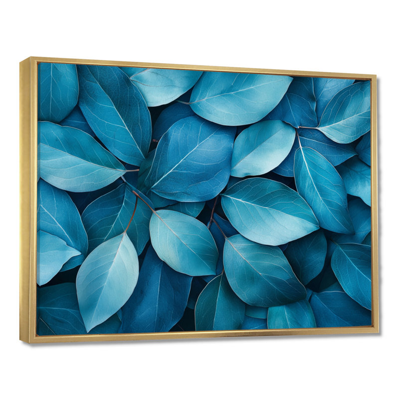 Imia, feuilles bleu sarcelle monochromes III - art mural, H 12 po x l 20 po, Impression encadrée flottante sans passe-partout
