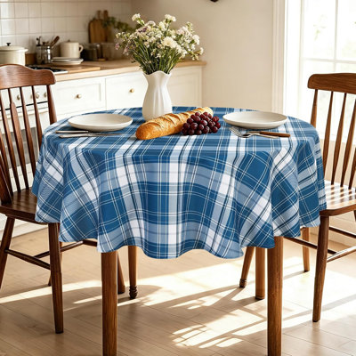 1 Piece Waterproof Round Tablecloth Printed Checkered Pattern