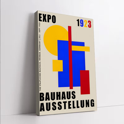 Affiche murale encadrée (1 pièce), reproduction vintage de l'exposition Bauhaus de 1923, sur toile. Design géométrique abstrait aux couleurs primaires, décoration moderniste pour salon, bureau, studio, cadeau idéal pour les amateurs d'art et de design.