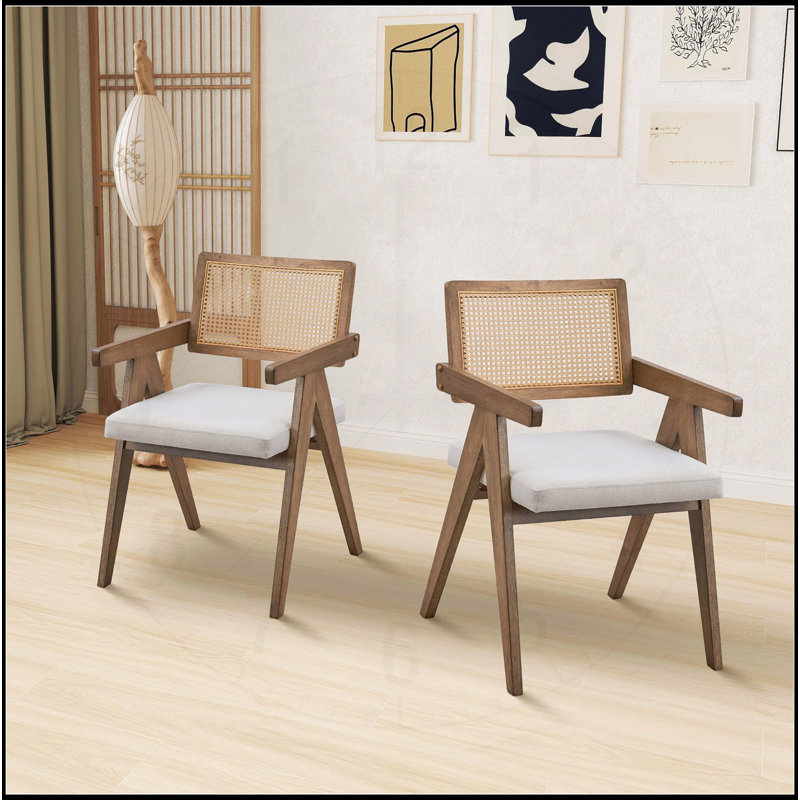 Wooden Frame Upholstered Dining Chairs Set of 2
