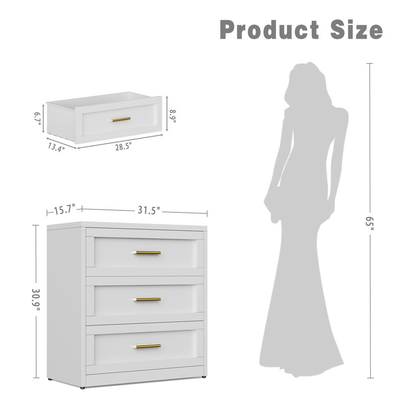 3-Drawer Dresser, White