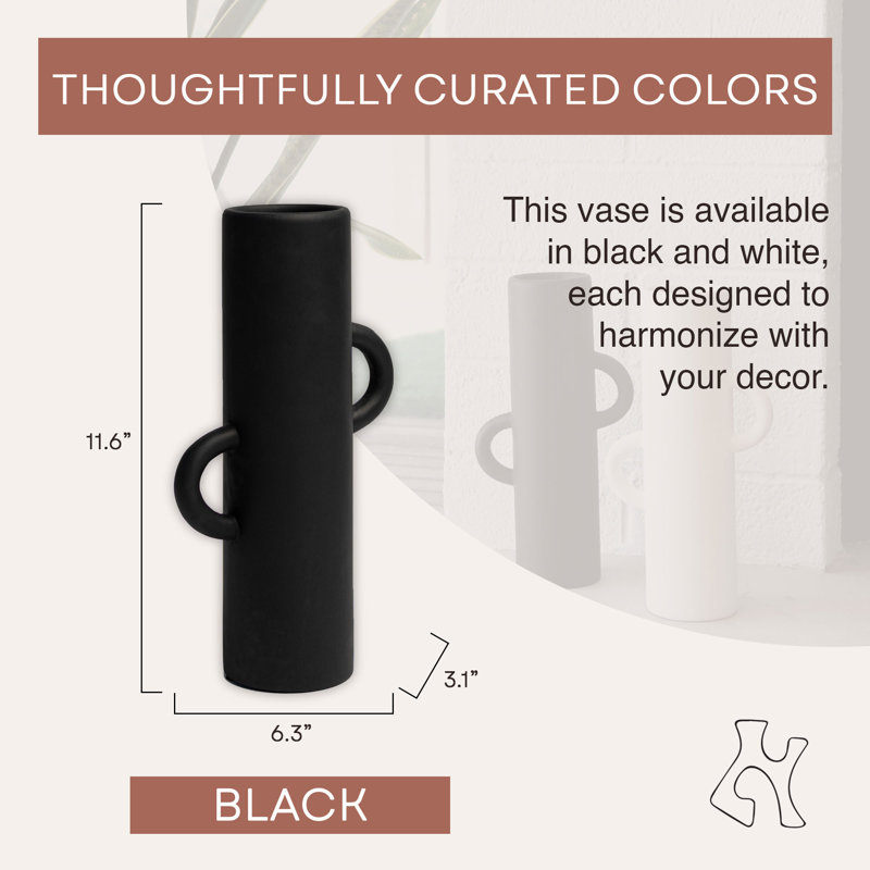 Villa Moda Ari Tube-Shaped Abstract Decorative Modern Vase, Black