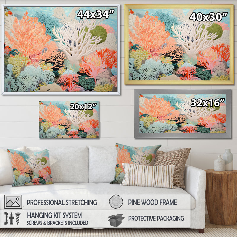 «Colorful Coral and Anemones Scenery I - Coastal Coral Under Water», reproduction d'art sur toile encadrée
