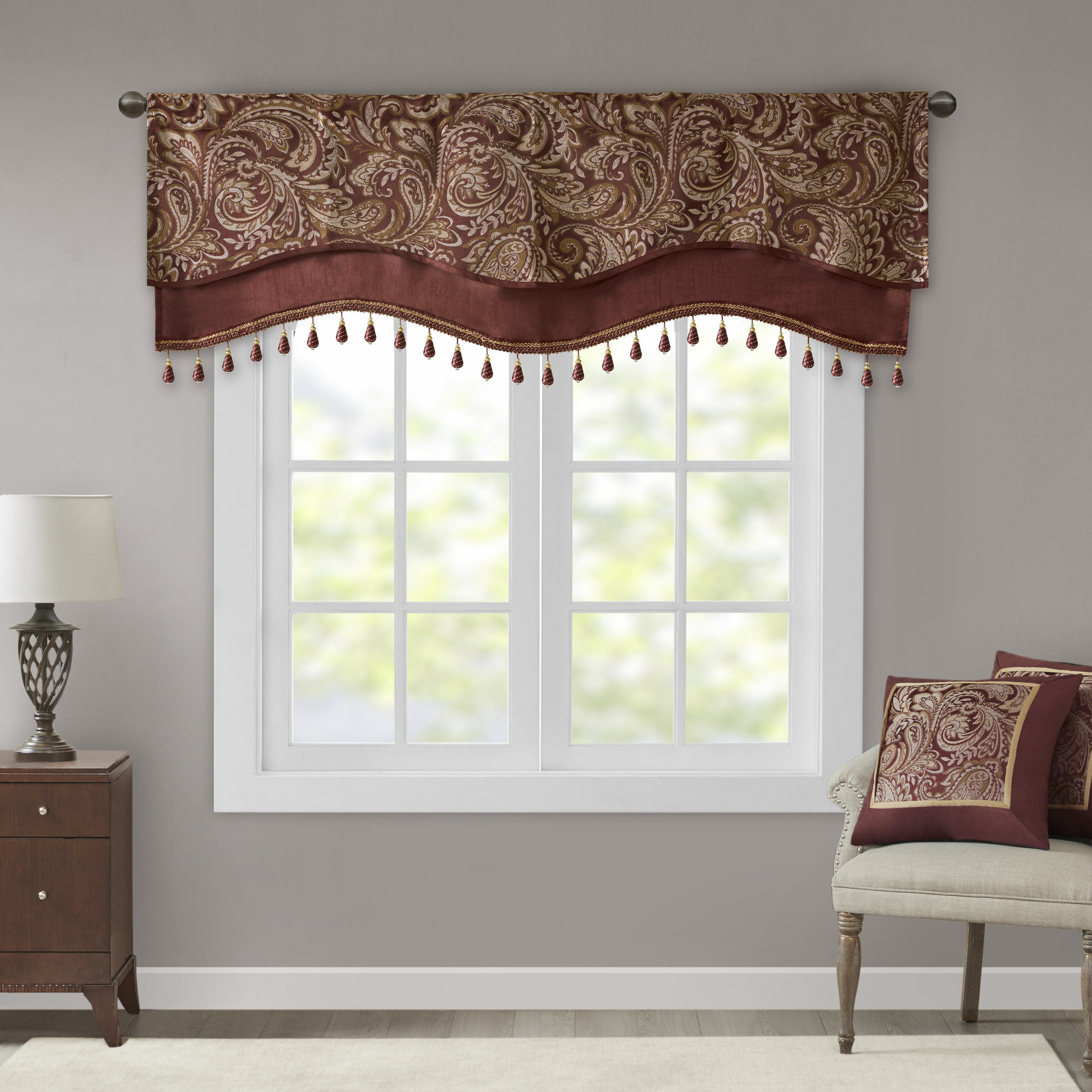 Madison Park Aubrey Jacquard Window Rod Pocket Single Valance With ...