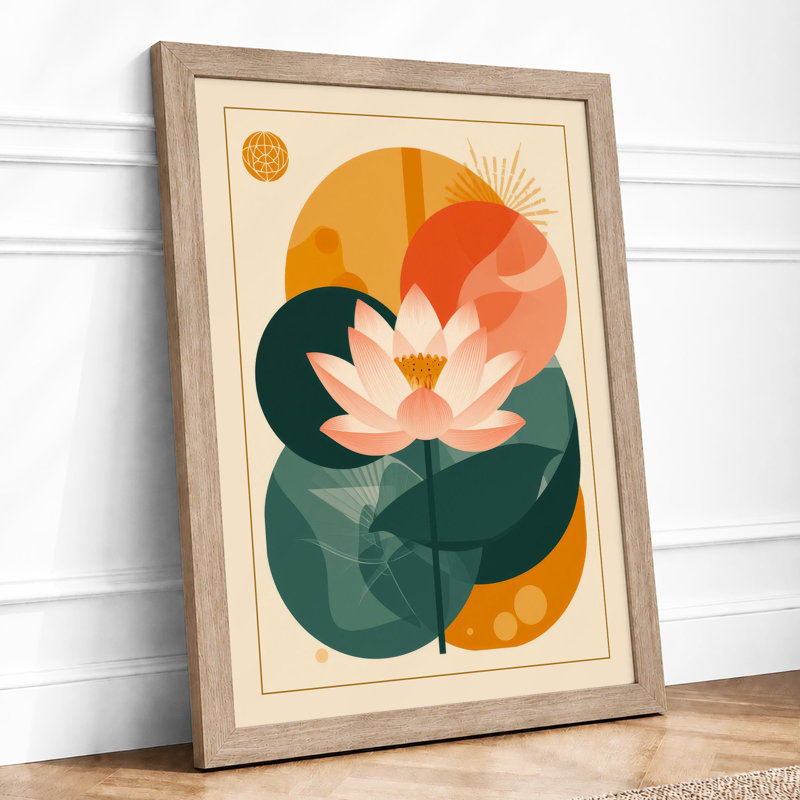 Lotus Bloom Botanical - Framed Print, A1 - 84.1 x 59.4 cm, Oak