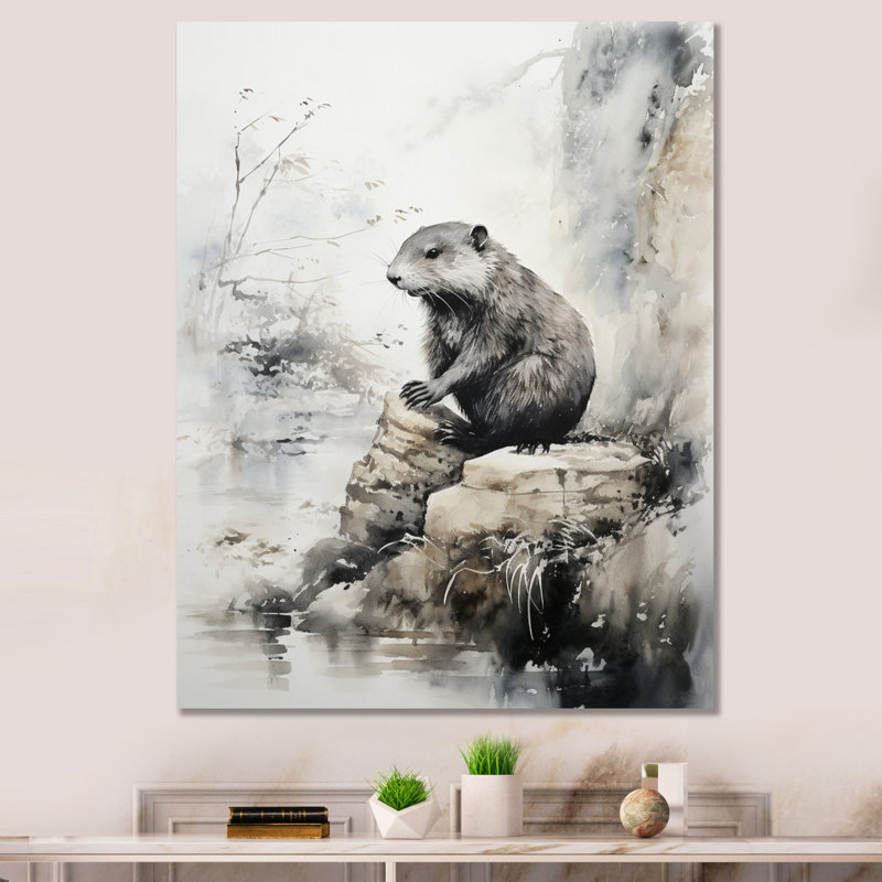 «Asian Art Beaver Sumi V», reproduction d'art, H 44 po x l 34 po x P 1,5 po, Toile tendue