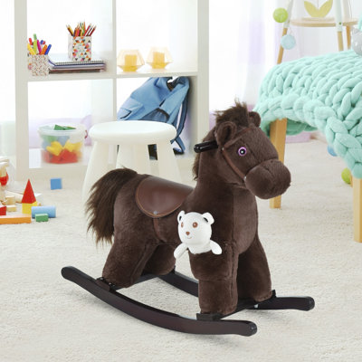 Chaise berçante, cheval à bascule en peluche pour enfants avec ours, chaise pour enfants avec peluche douce et sons réalistes amusants