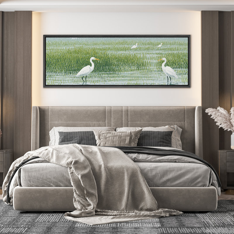 «White Egrets in Marshland Landscape», reproduction d'art sur toile encadrée, Noir, H 20 po x l 60 po x P 1,5 po