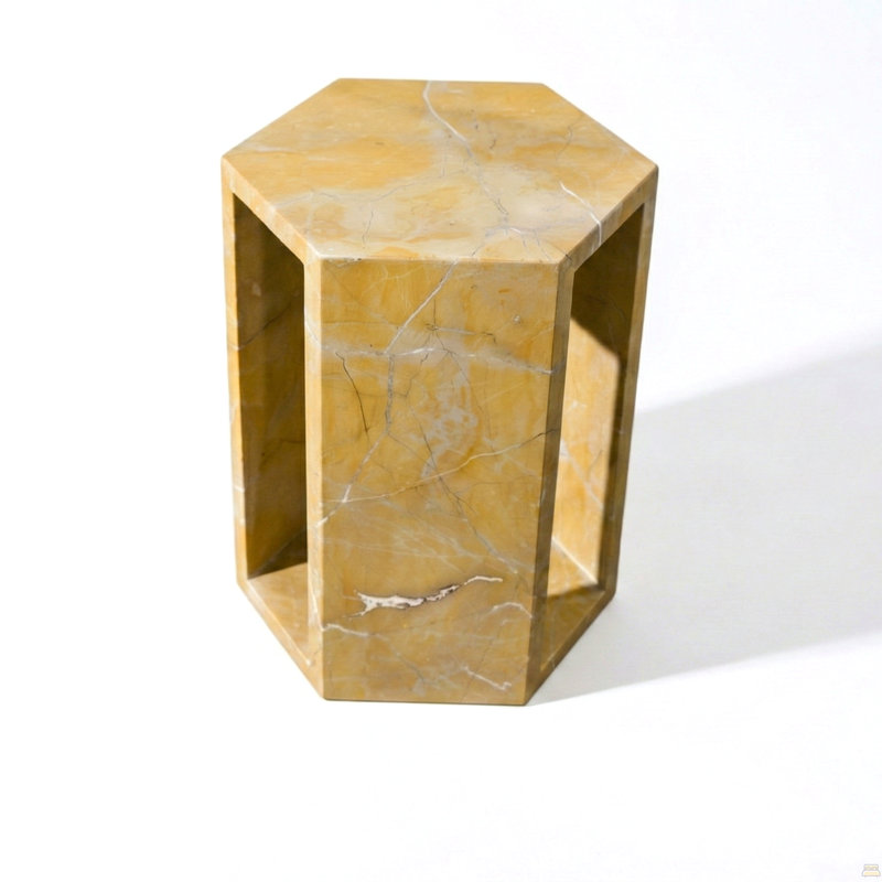 Table de bout en marbre naturel, table de bout hexagonale de 16 cm de côté, Doré