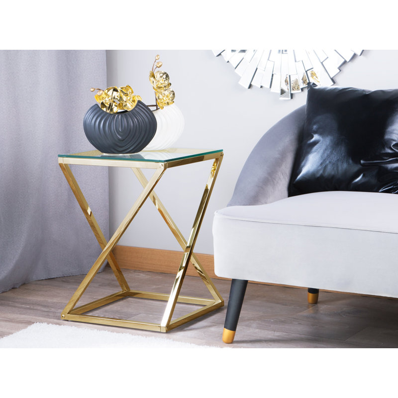 Salcombe Glass Top Cross Legs End Table, Gold