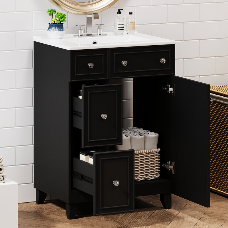 Meuble-lavabo de 61 cm avec lavabo en céramique - Grand espace de rangement et montage facile - Construction moderne