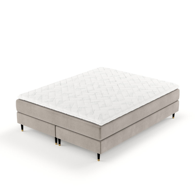 Elegant Boxspring Bed ROWAN With Bonell Mattress And Topper, Beige, European Double (140 x 200cm)