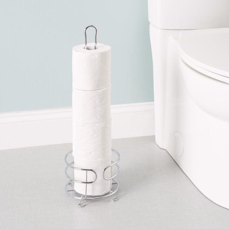 Evideco Freestanding Bathroom Metal Toilet Tissue Paper Roll Holder Reserve 4 Rolls White