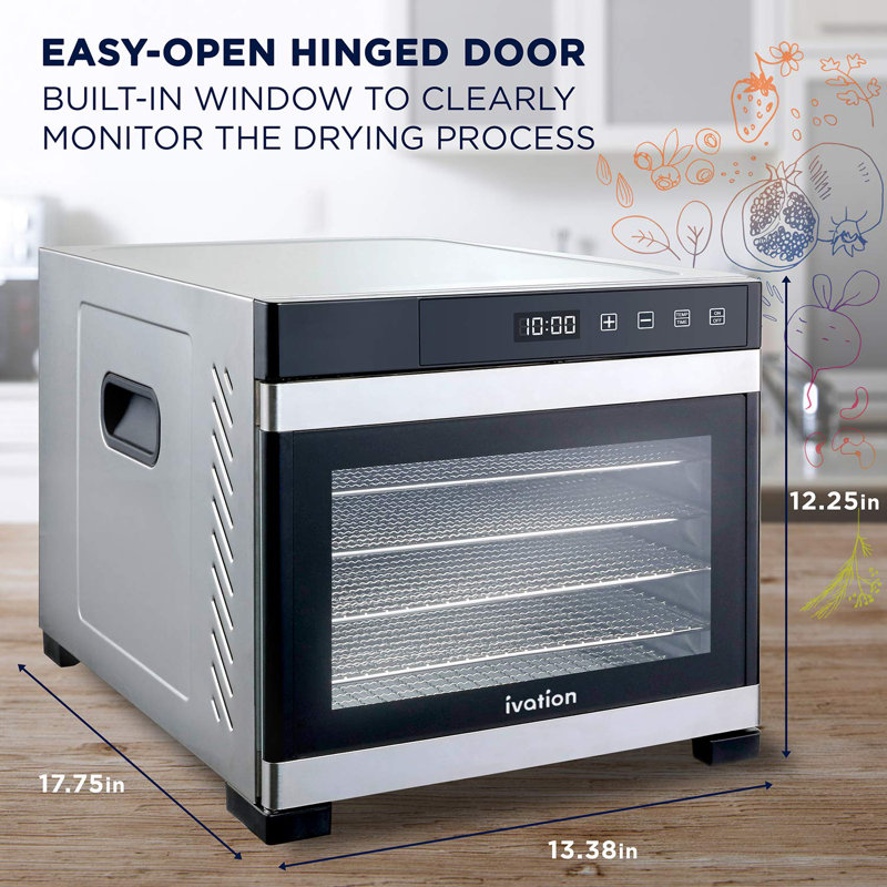 Ivation 6 Tray Stainless Steel Food Dehydrator with Timer
