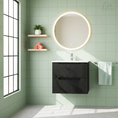 Meuble-lavabo mural 24 po noir avec lavabo flottant et lavabo non inclus