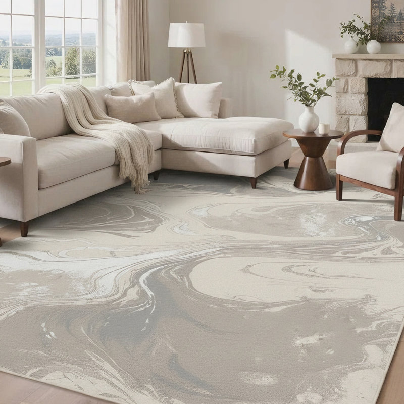 Galaxy Series Abrstract Black/Gray/Ivory/Beige Area Rug, Rectangle 5'3" x 7'3", Beige