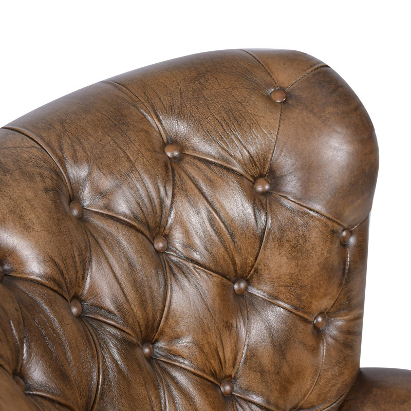 Genuine Leather Upholstered Armchair in Brown