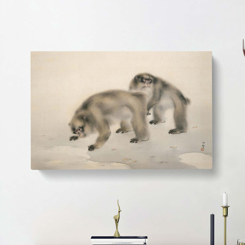 Two Monkeys by Kansetsu Hashimoto - Wrapped Canvas, 35cm H x 50cm W x 3cm D