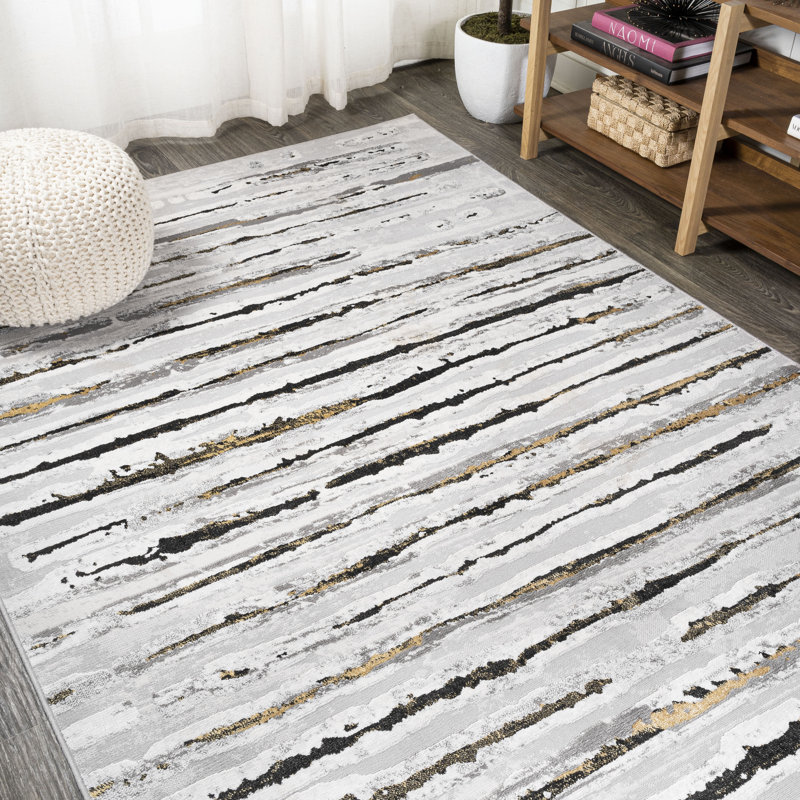 Batten Modern Stripe Gray/Black Rug, Rectangle 7'8" x 10'