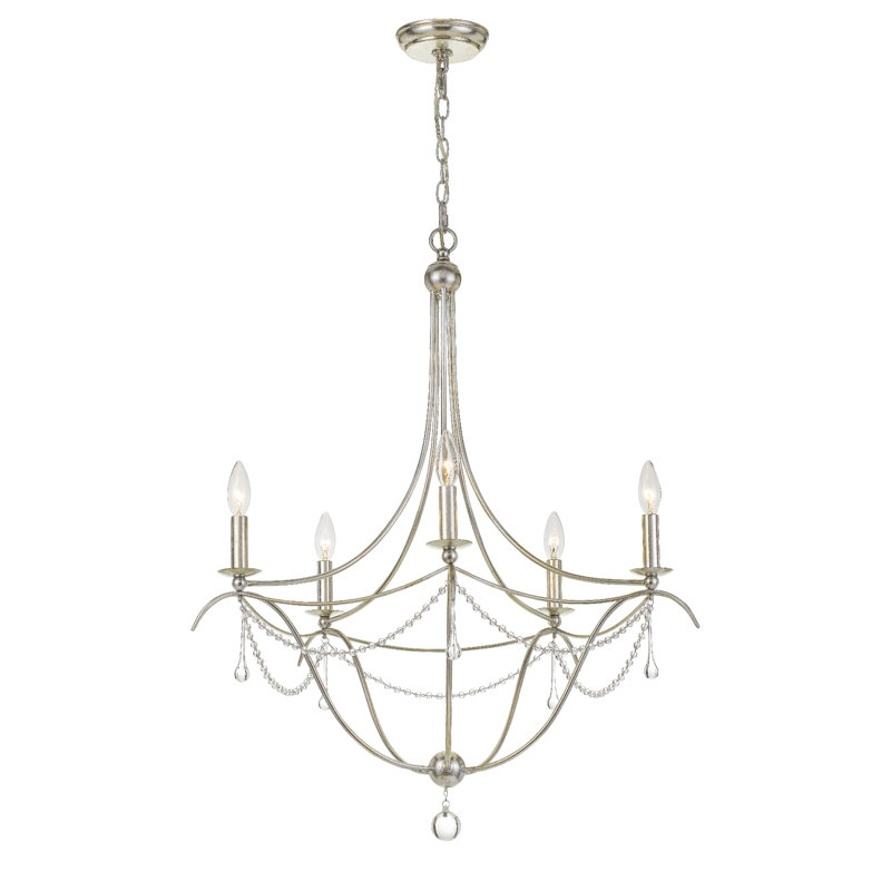 Lustre empire à 3 lumières de style bougie avec accents perlés Braden, H 94,25 po x l 15,5 po, Argent antique, 3