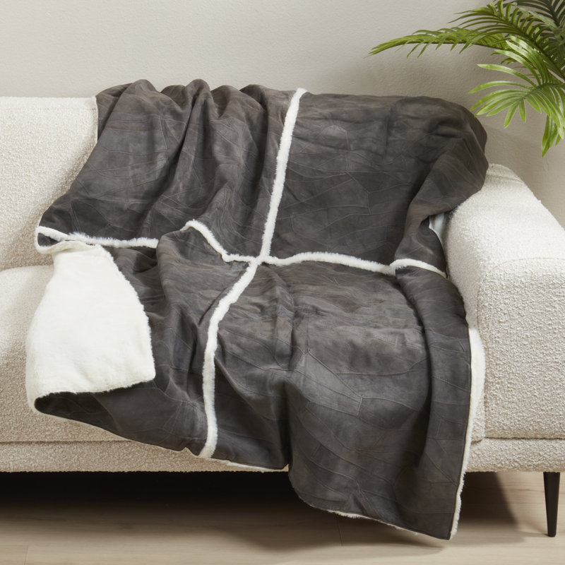 Jeté en cuir Artisan Patchwork, Gris foncé