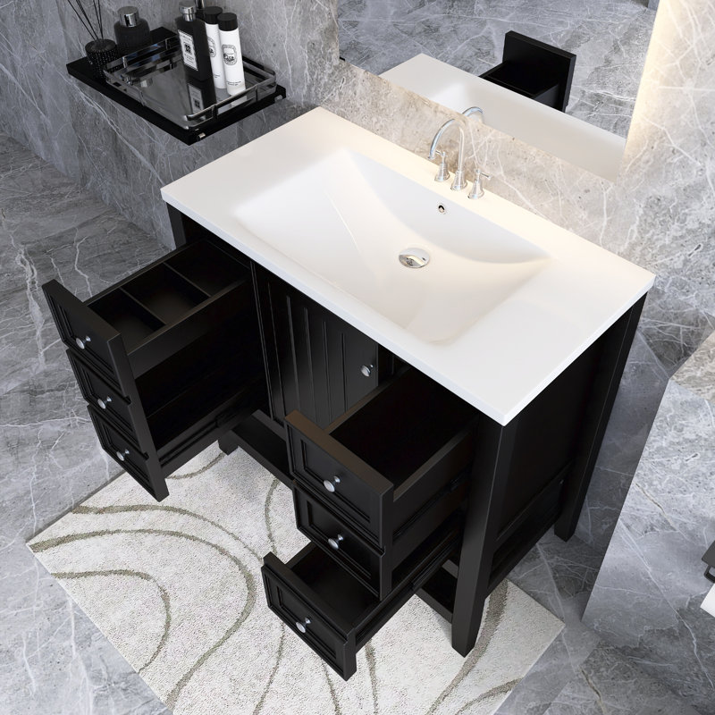 Ensemble de meuble-lavabo simple 36 po avec plateau en céramique Sonaya, Noir