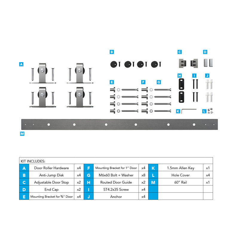 60-Inch Stainless Steel Mini Sliding Barn Door Hardware Kit