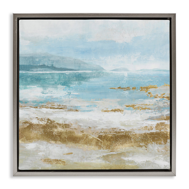 Art mural sur toile, "Paysage de plage vieilli" par Max Maxx, Cadre flottant gris lustré, H 18 po x l 18 po x P 1,7 po
