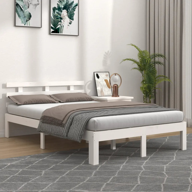 Bed Frame Solid Wood, White, European King (160 x 200 cm)